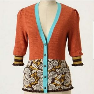 Anthropologie Orange and Blue Cardigan
